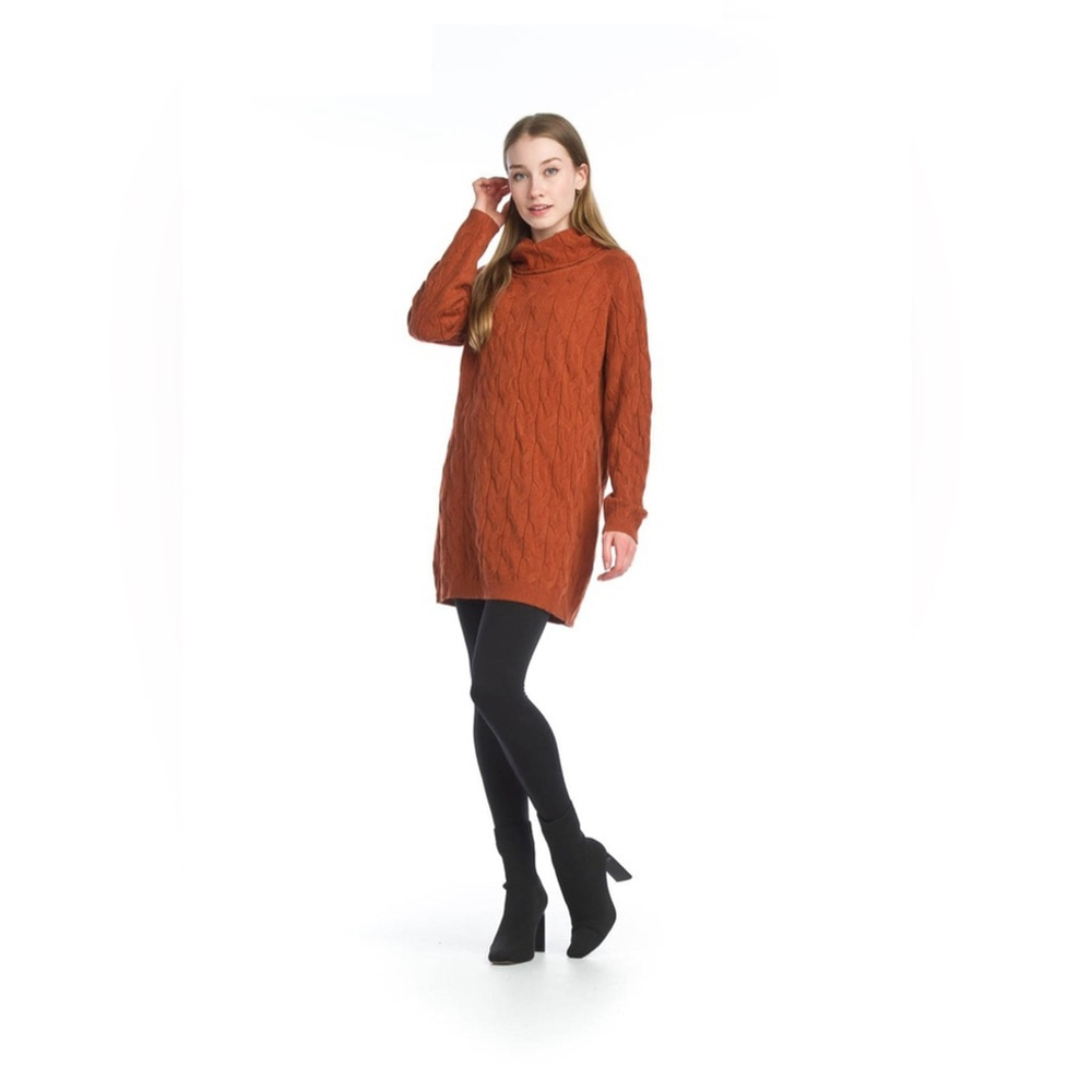 PAPILLON rust color cable knit cowl neck sweater dress NWT
